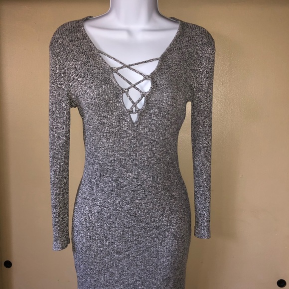 Grey knit mini dress - Picture 1 of 2